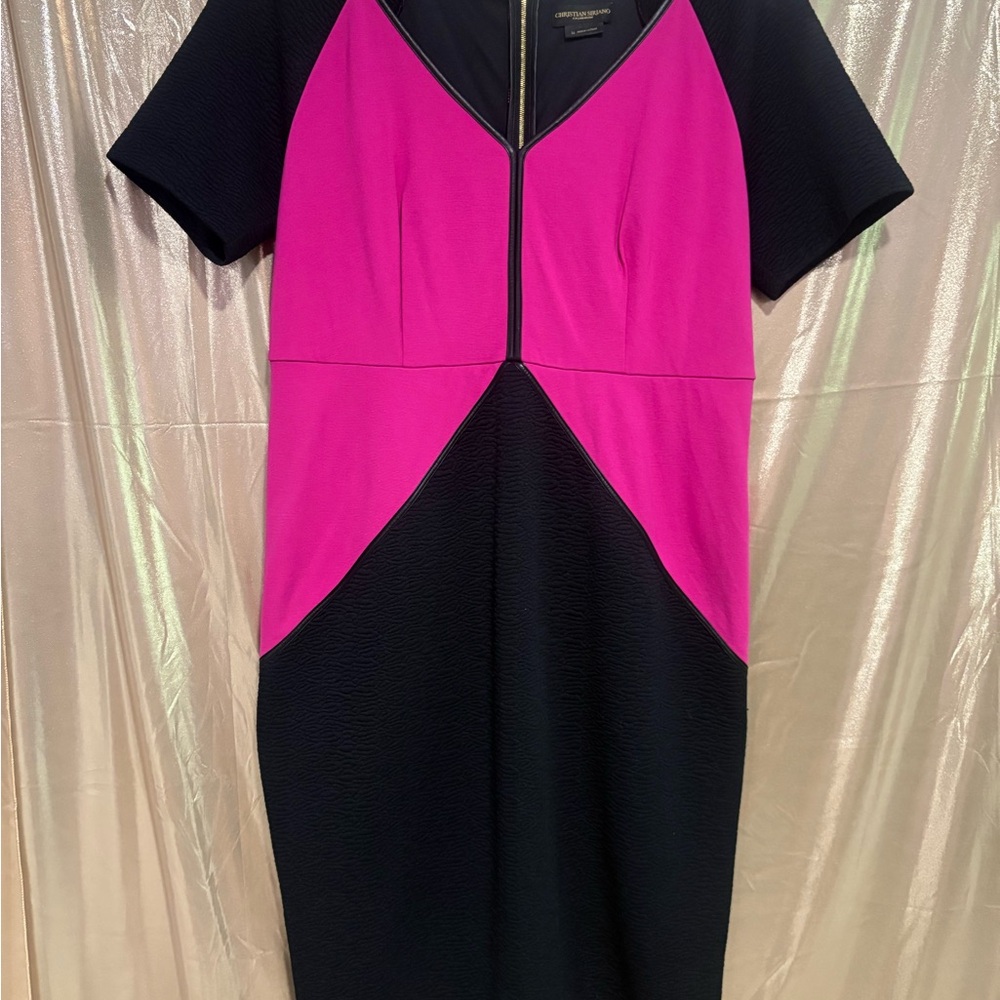 Christian Siriano Pink and Black Colorblock Midi Dress